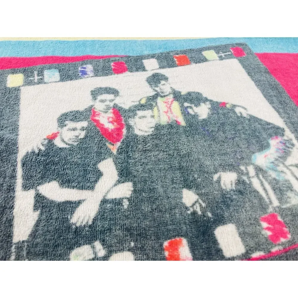 Vintage New Kids On The Block Beach Towel Retro 1990 Purple 46”X24” Magenta Teal